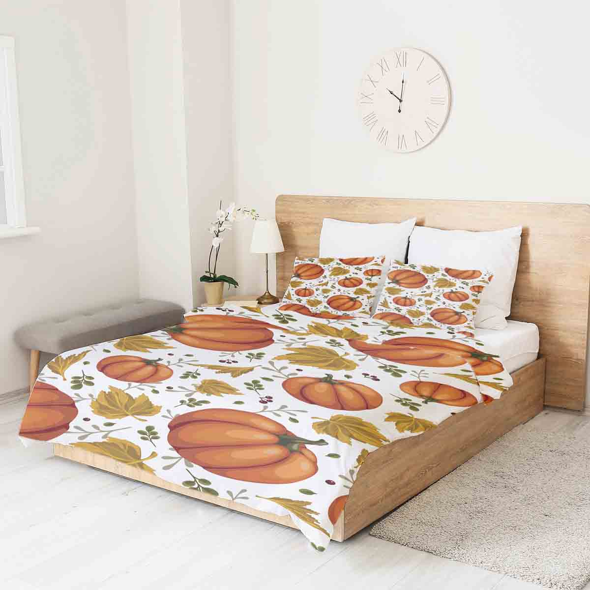 Couverture thérapeutique originale - Housse en coton blanc avec de grandes citrouilles