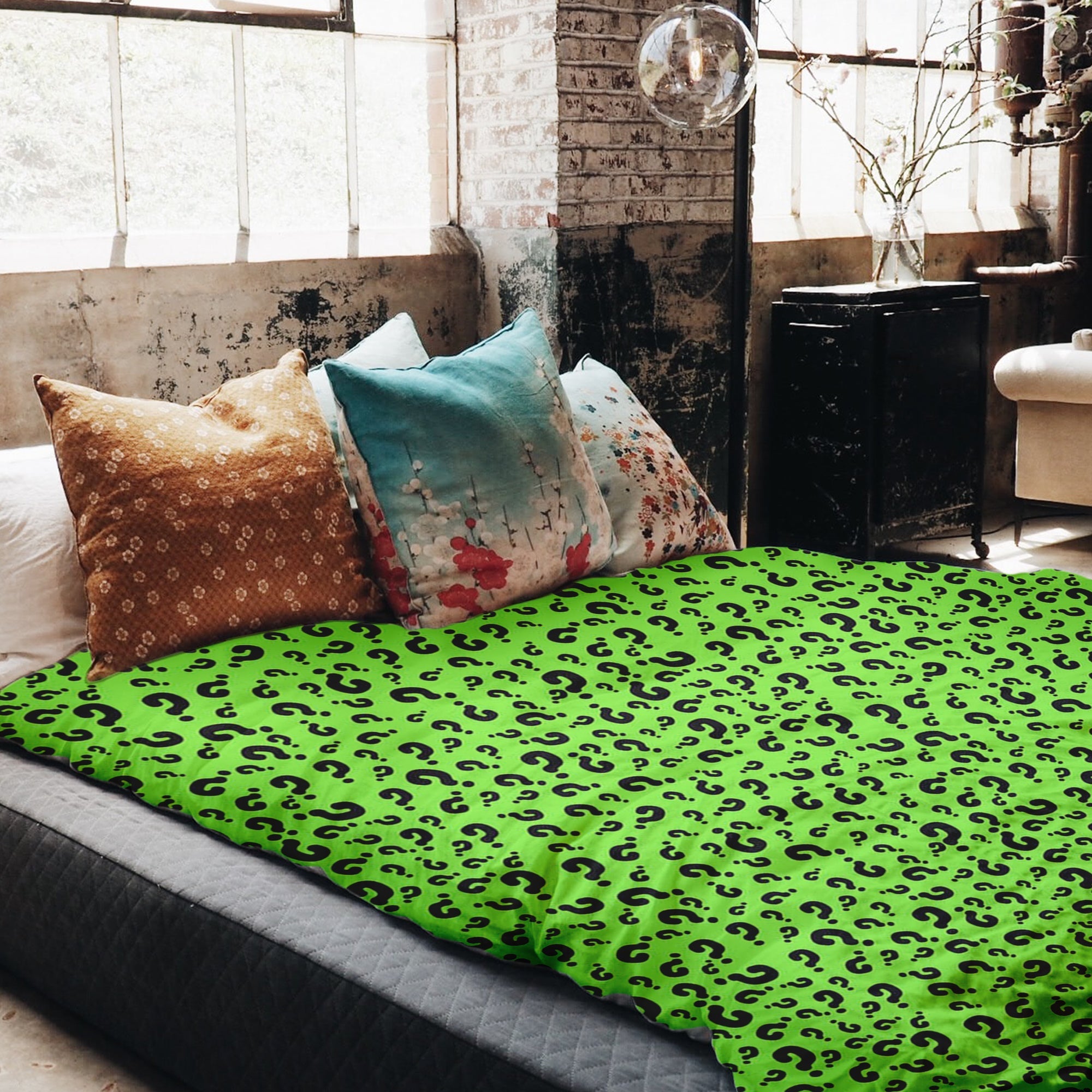 Couverture thérapeutique originale - Housse en coton vert clair avec point d'interrogation