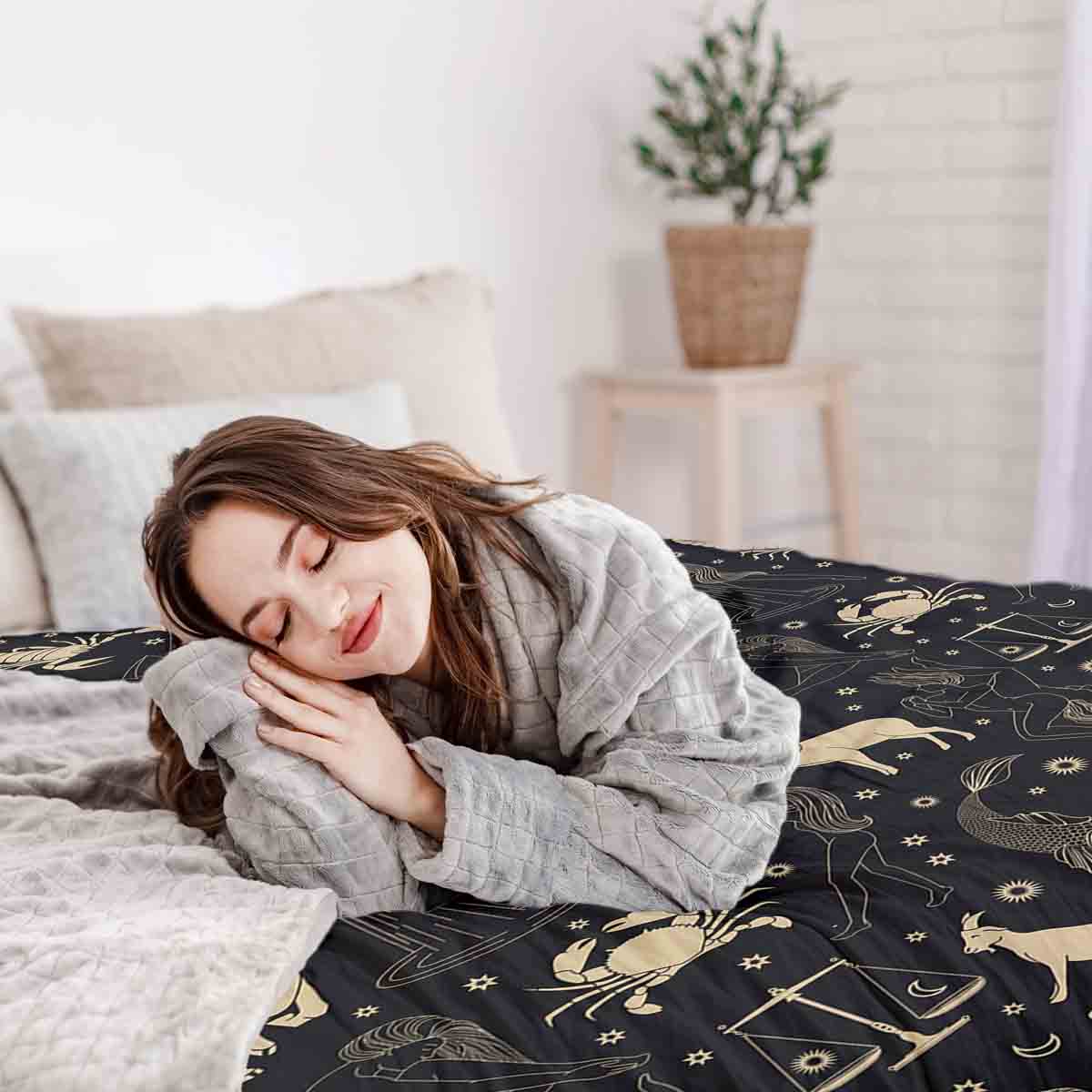 Couverture thérapeutique originale - Housse en coton noire avec constellations