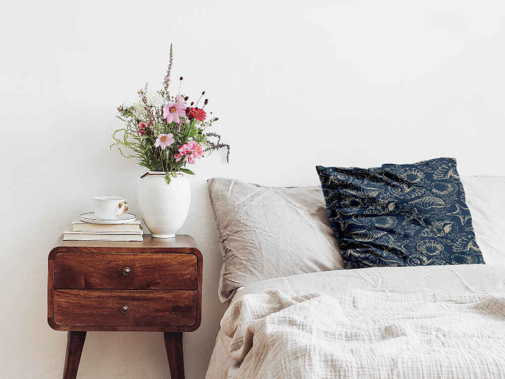 Coussin de santé bleu avec coquillages