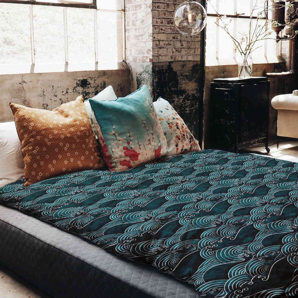 Couverture thérapeutique originale - Housse en coton vagues turquoise-vert