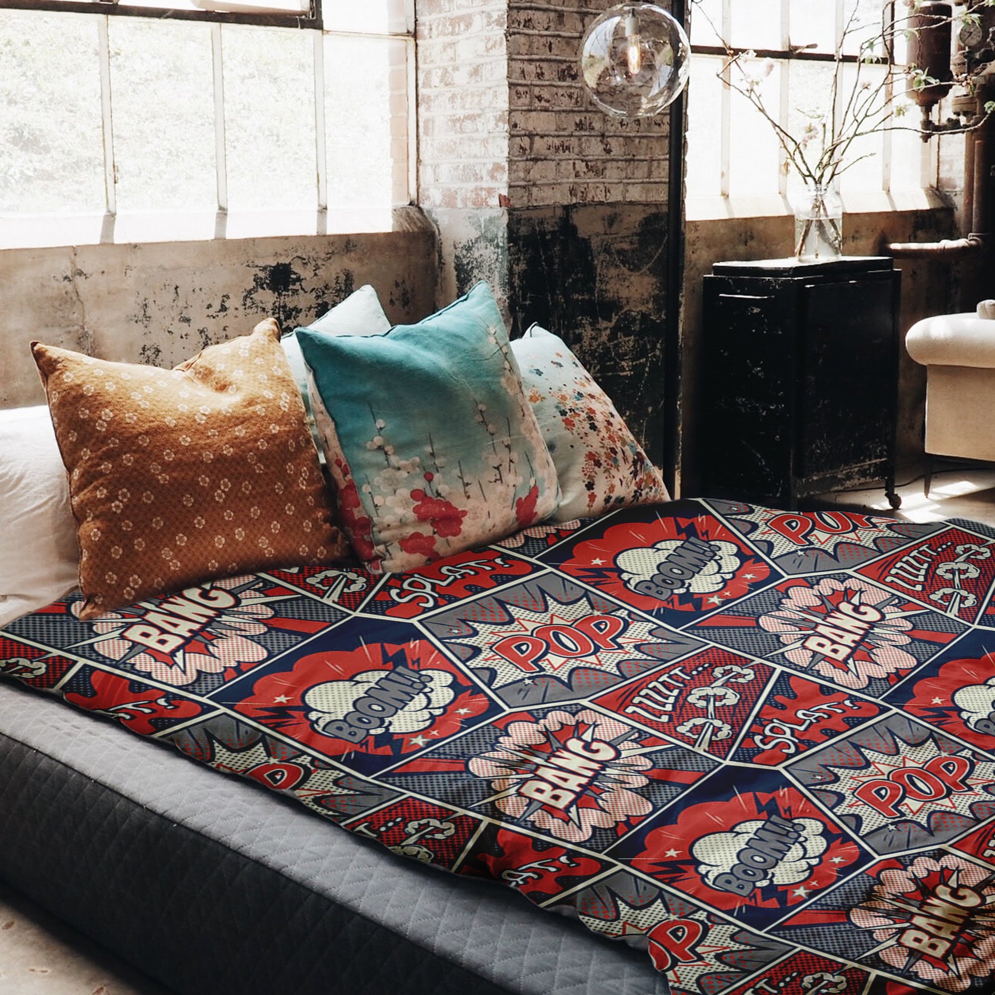 Couverture thérapeutique originale - Housse en coton rouge avec bande dessinée