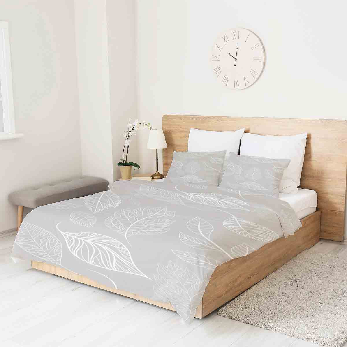 Couverture thérapeutique originale - Housse en coton beige avec feuilles claires
