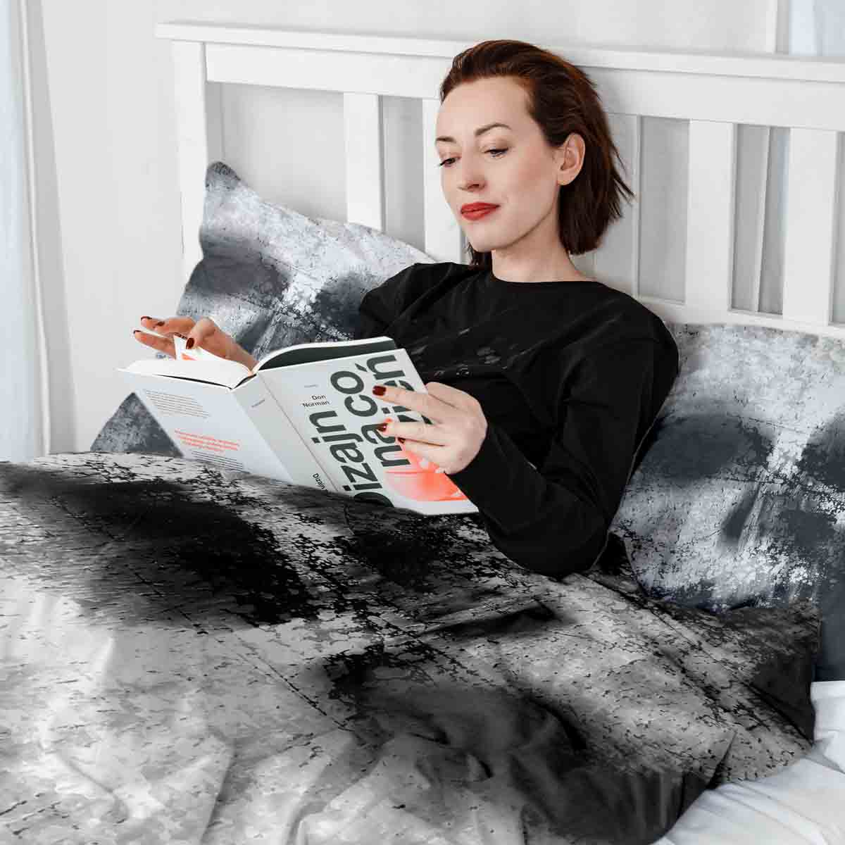 Original Therapiedecke - Ensemble de literie en coton Noir avec Motif Chiné