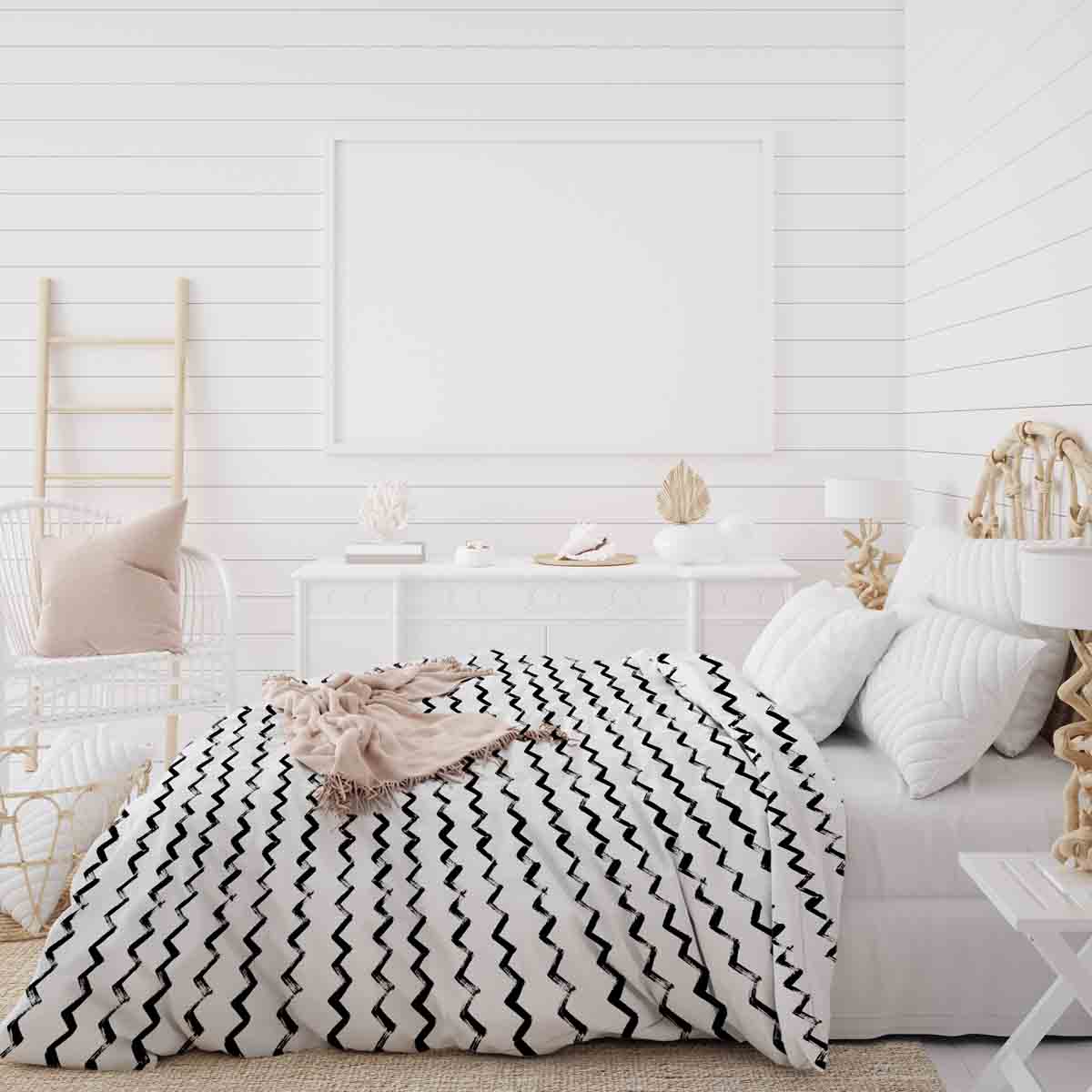 Couverture thérapeutique originale - Housse en coton blanc Zigzag