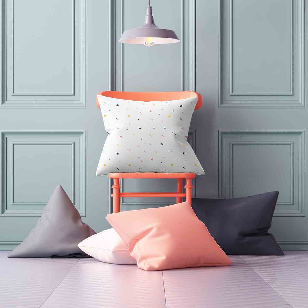 Coussin de santé blanc avec formes colorées