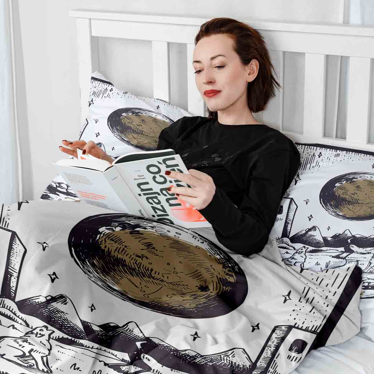 Couverture thérapeutique originale - Housse en coton Loup et Lune
