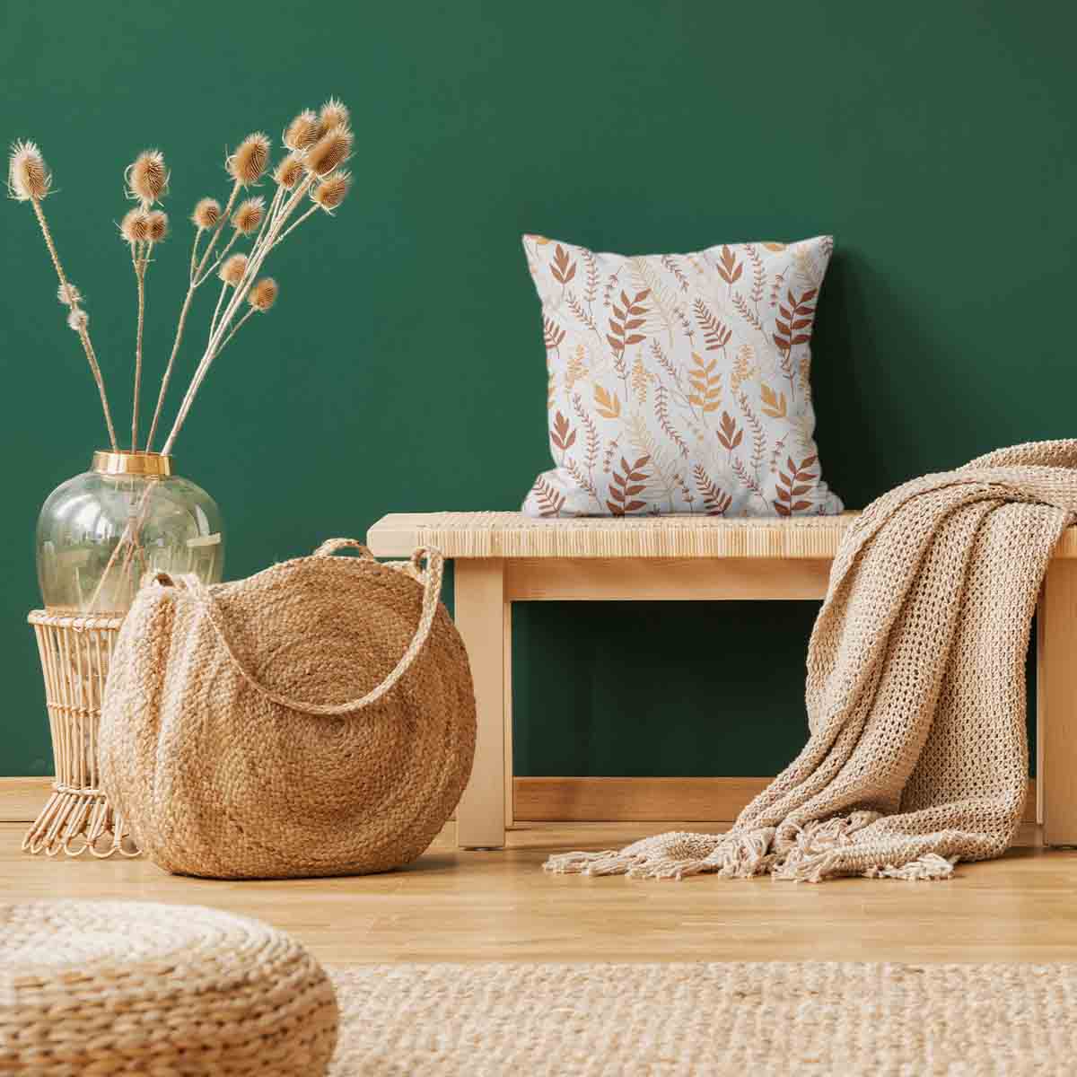 Coussin de santé blanc avec branches automnales