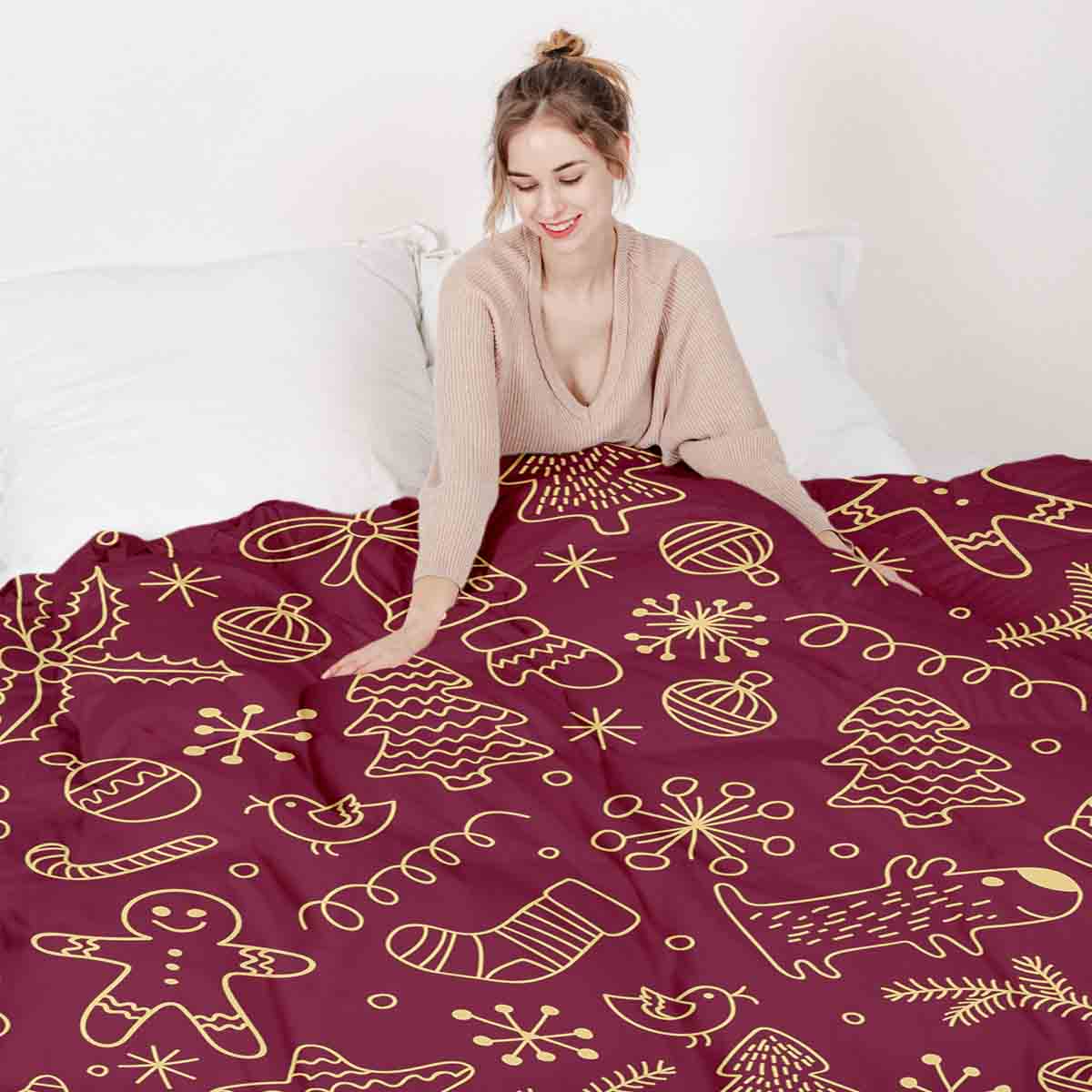 Original Therapiedecke - Ensemble de literie en coton Rouge avec motifs de Noël amusants