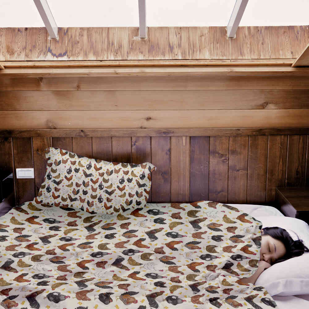 Couette thérapeutique ensemble de literie blanc avec beaucoup de poulets