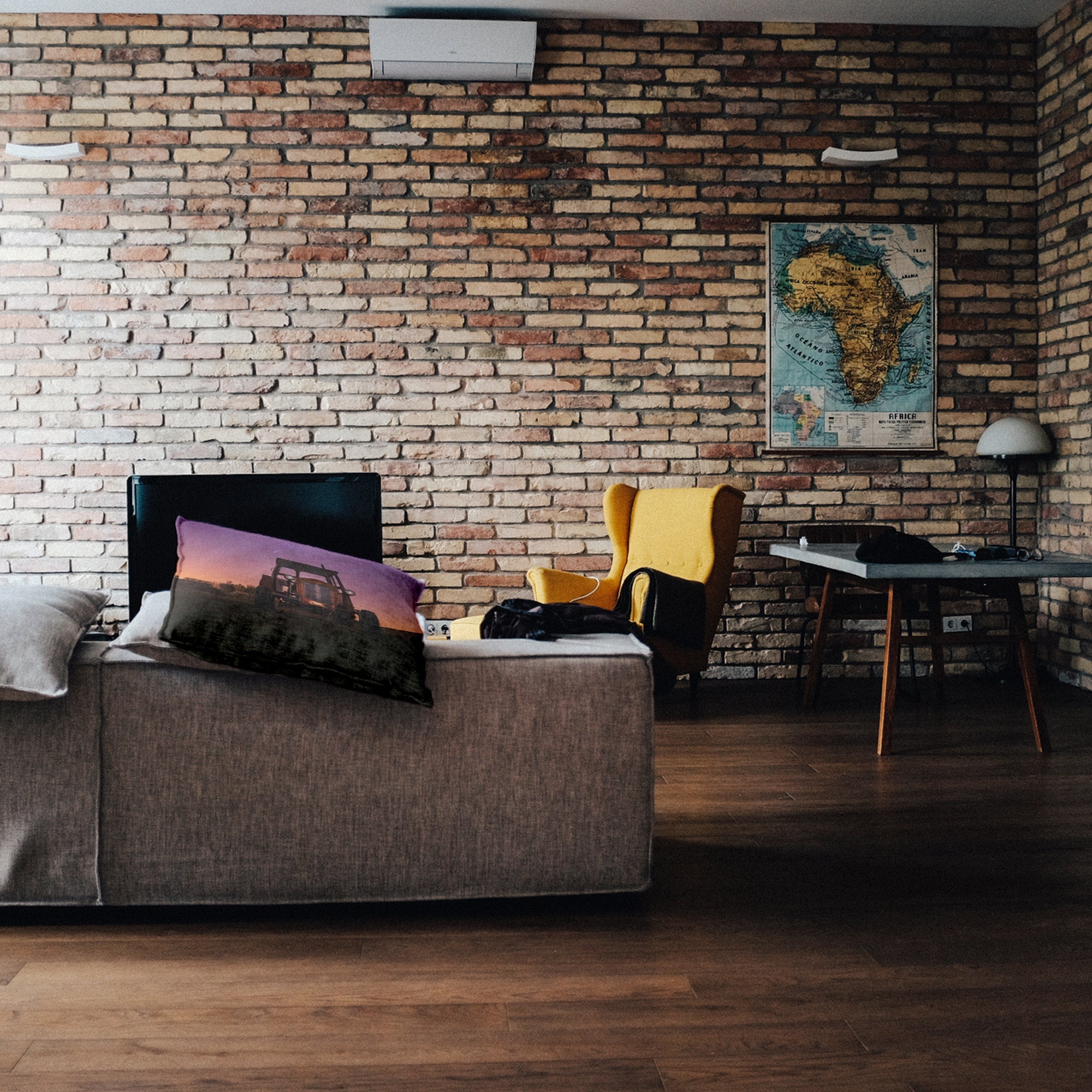 Coussin de santé violet avec tracteur