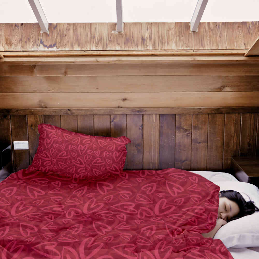 Original Therapiedecke - Ensemble de literie en coton Rouge avec motif cœur rose