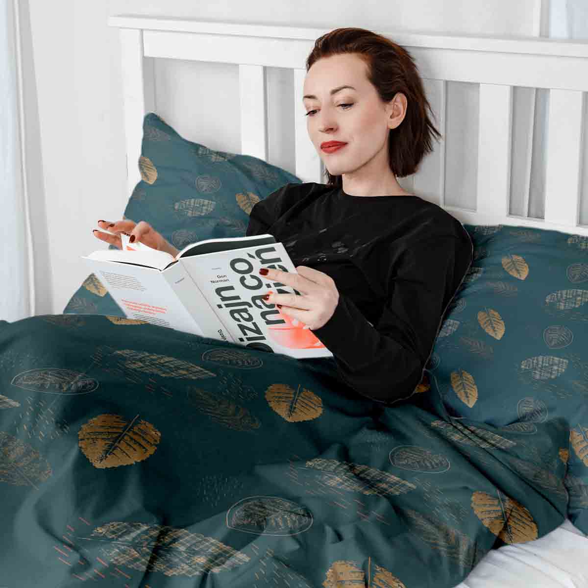 Couverture thérapeutique originale - Housse en coton verte avec feuille dorée