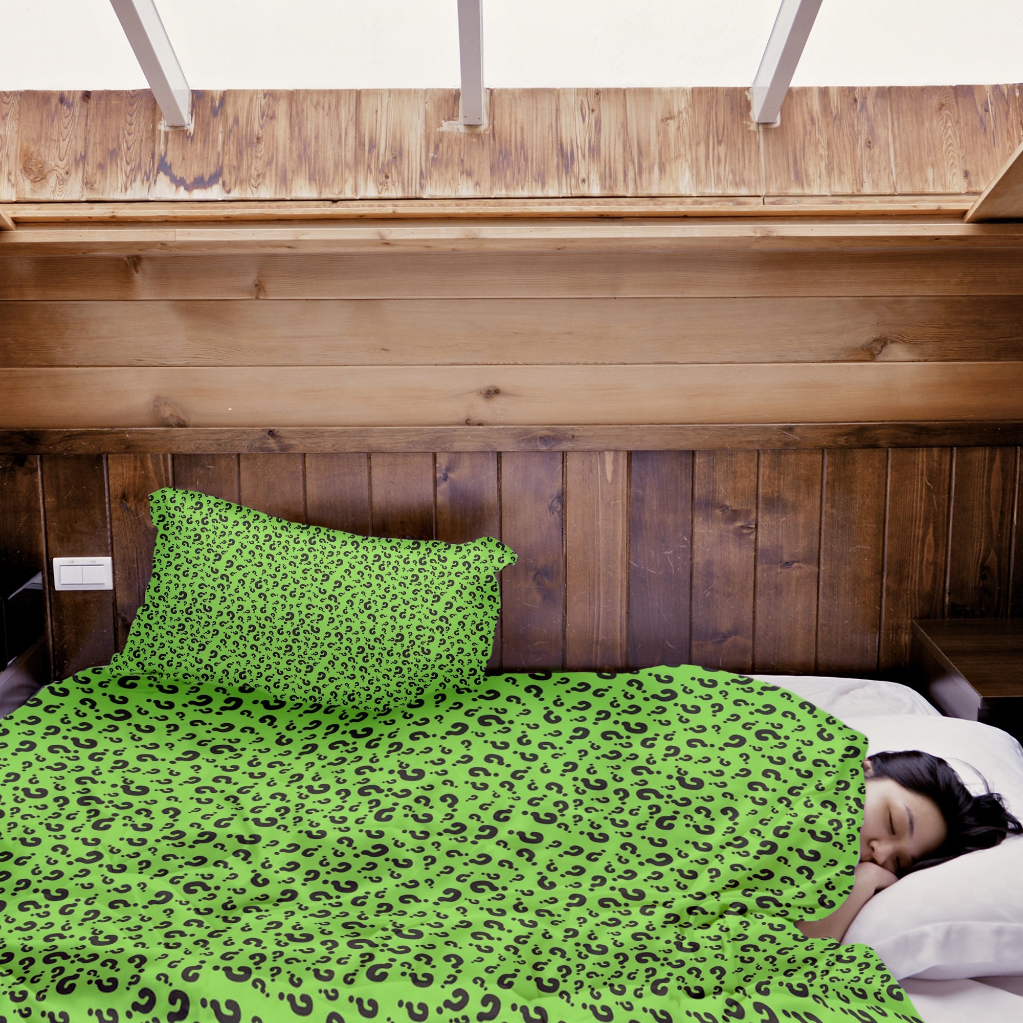 Couverture thérapeutique originale - Housse en coton vert clair avec point d'interrogation