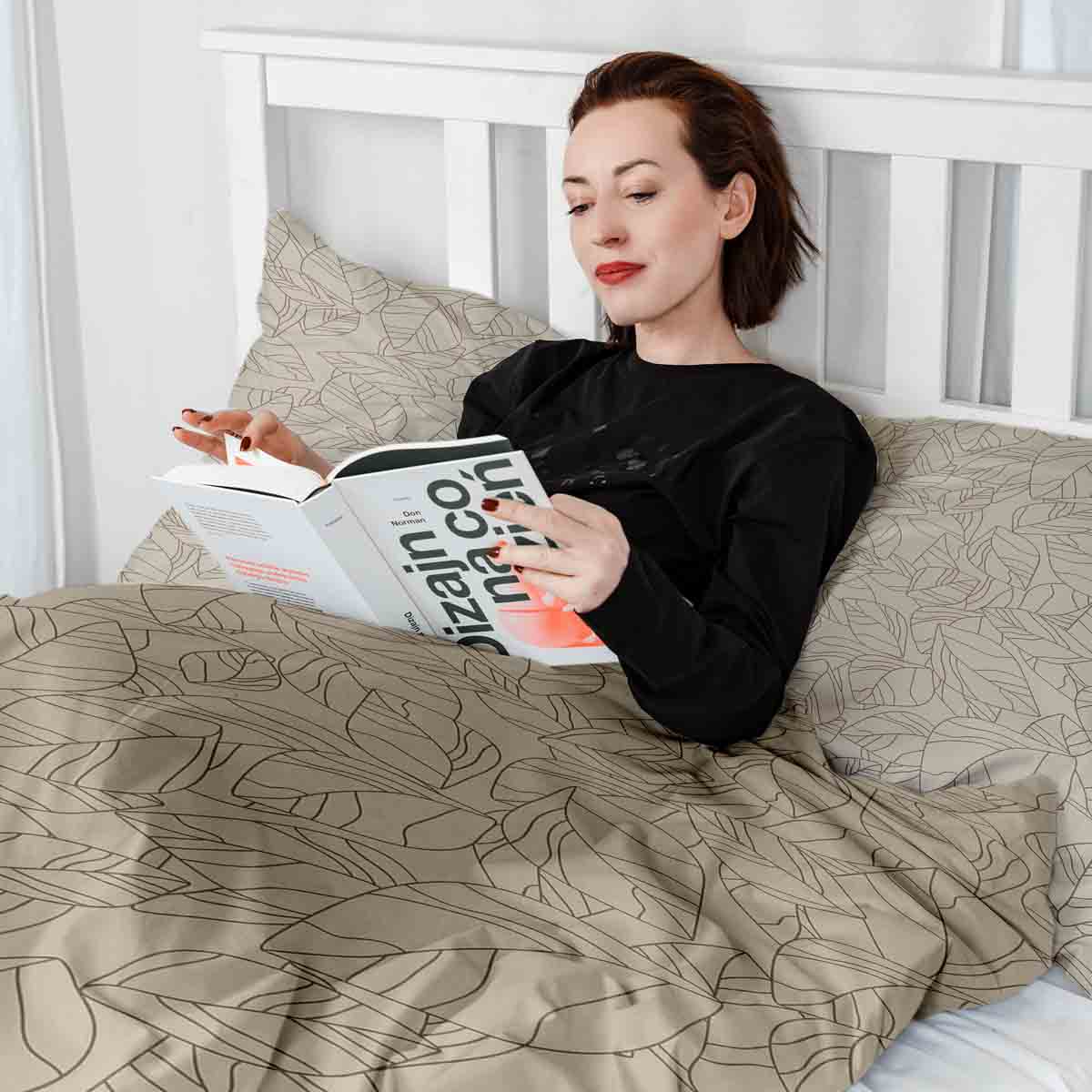 Original Therapiedecke - Ensemble de literie en coton TD beige avec feuilles noires