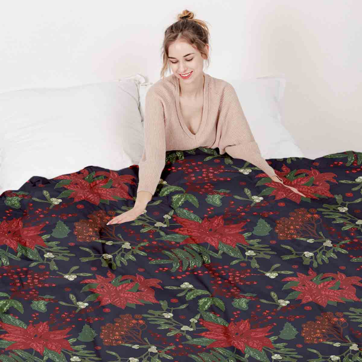 Original Therapiedecke - Ensemble de literie en coton avec poinsettia rouge