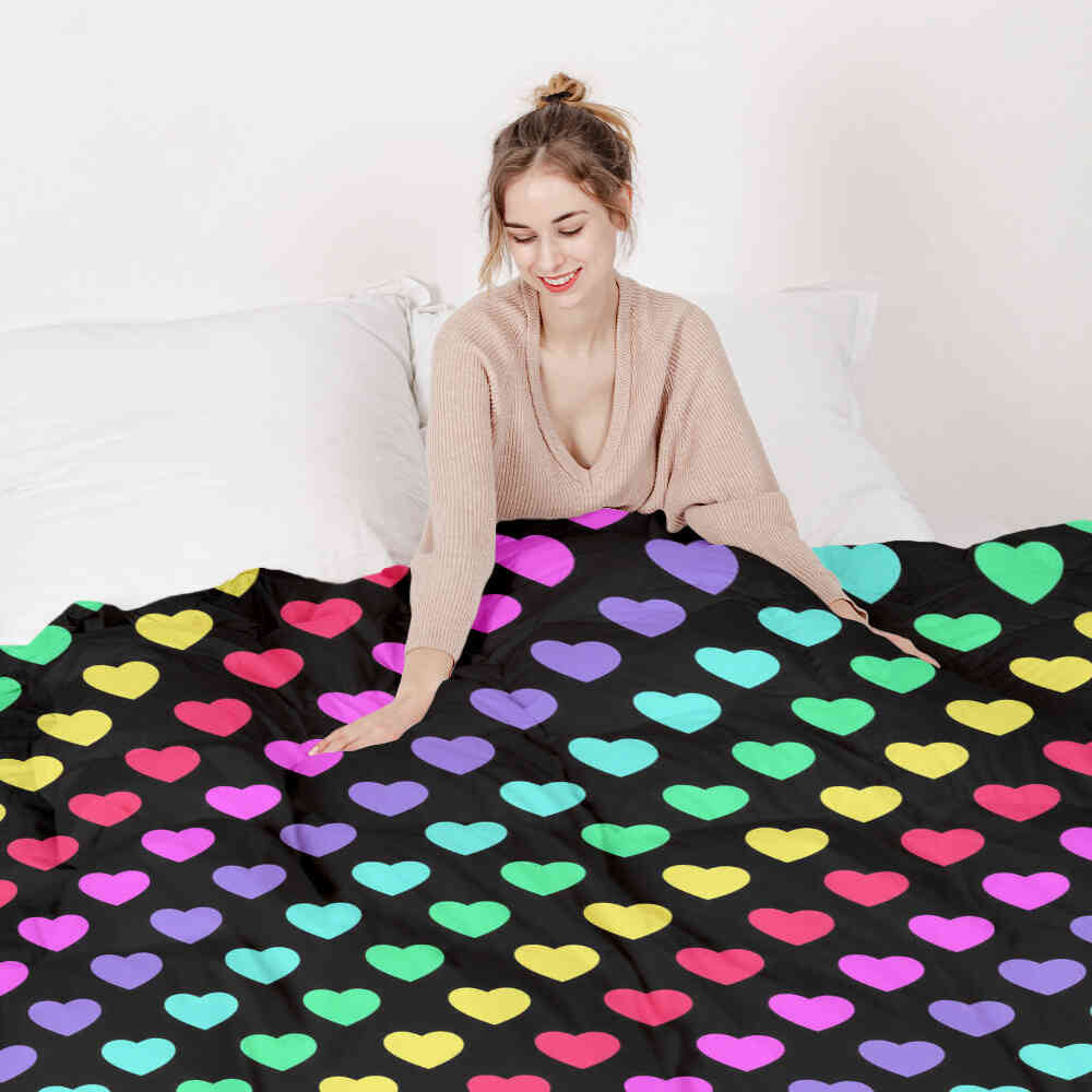 Couverture thérapeutique originale - Housse en coton cœurs colorés