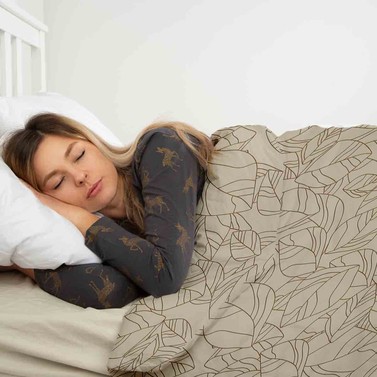 Original Therapiedecke - Ensemble de literie en coton TD beige avec feuilles noires