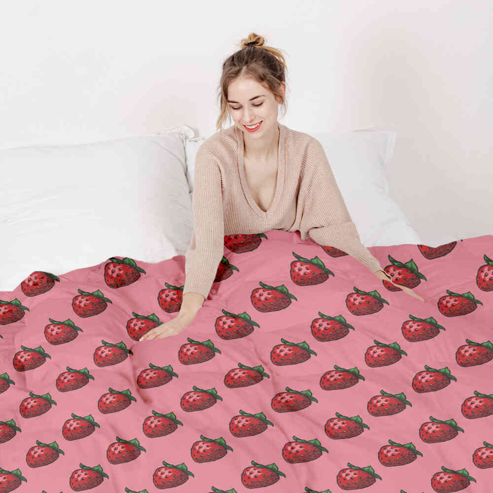 Couverture thérapeutique originale - Housse en coton rose avec fraises