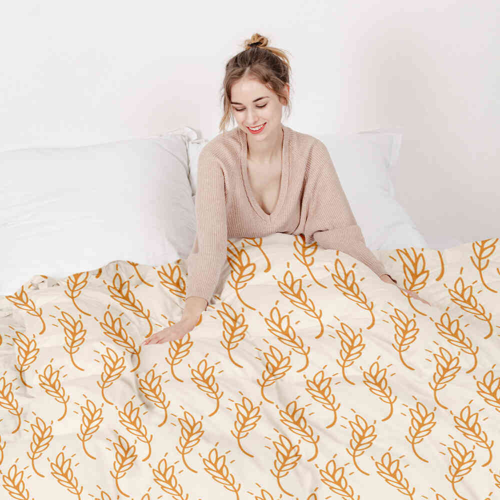 Couverture thérapeutique originale - Housse en coton blanc avec blé jaune