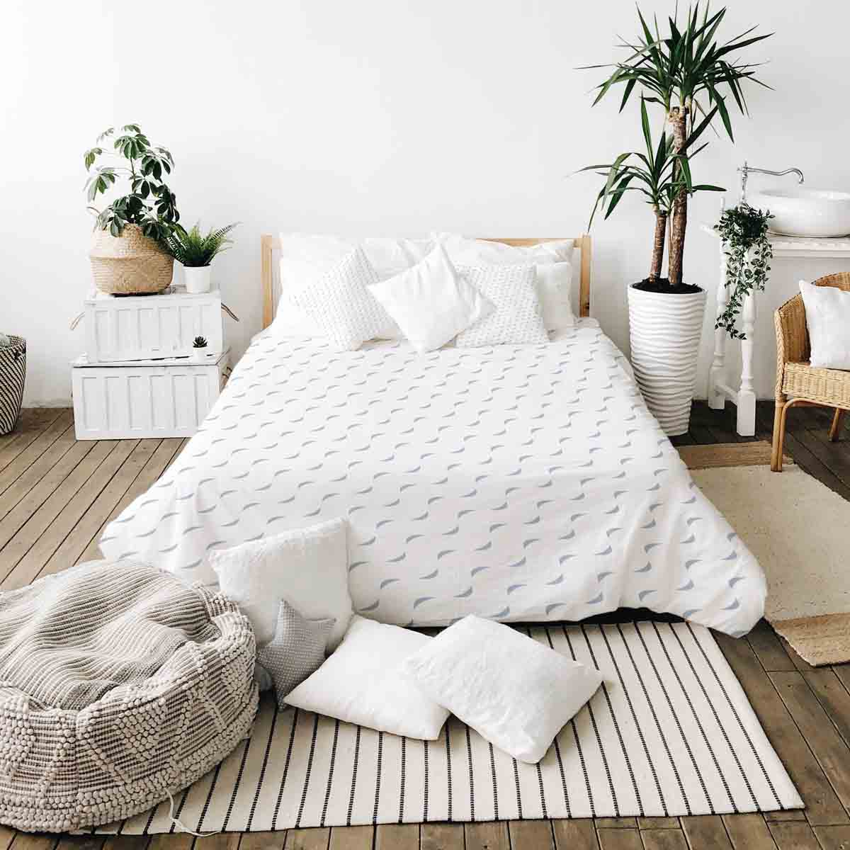 Couette thérapeutique ensemble de literie blanc avec vagues bleues