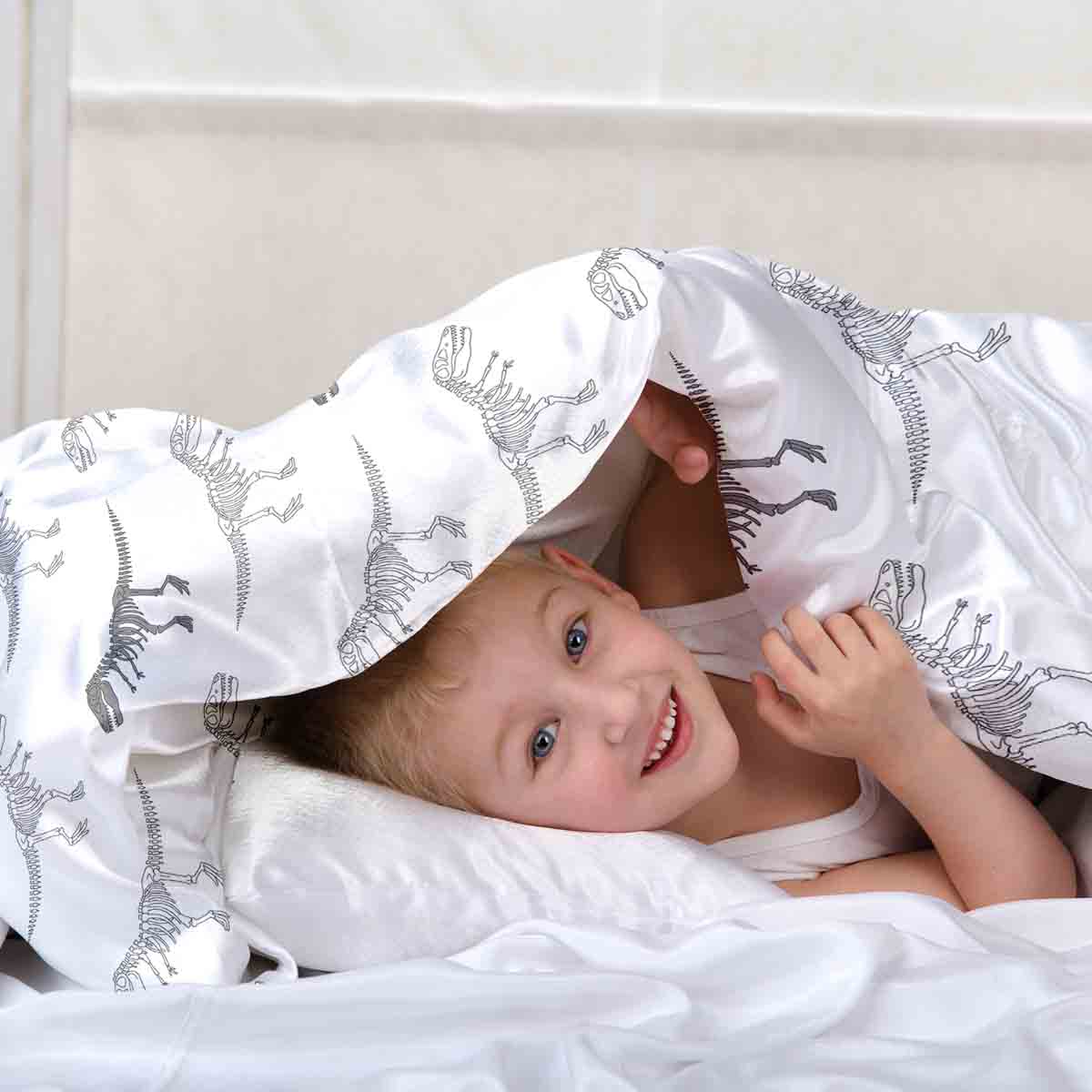 Couverture thérapeutique originale - Housse en coton blanc avec squelette de dinosaure