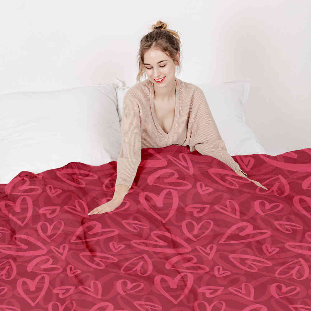 Original Therapiedecke - Ensemble de literie en coton Rouge avec motif cœur rose