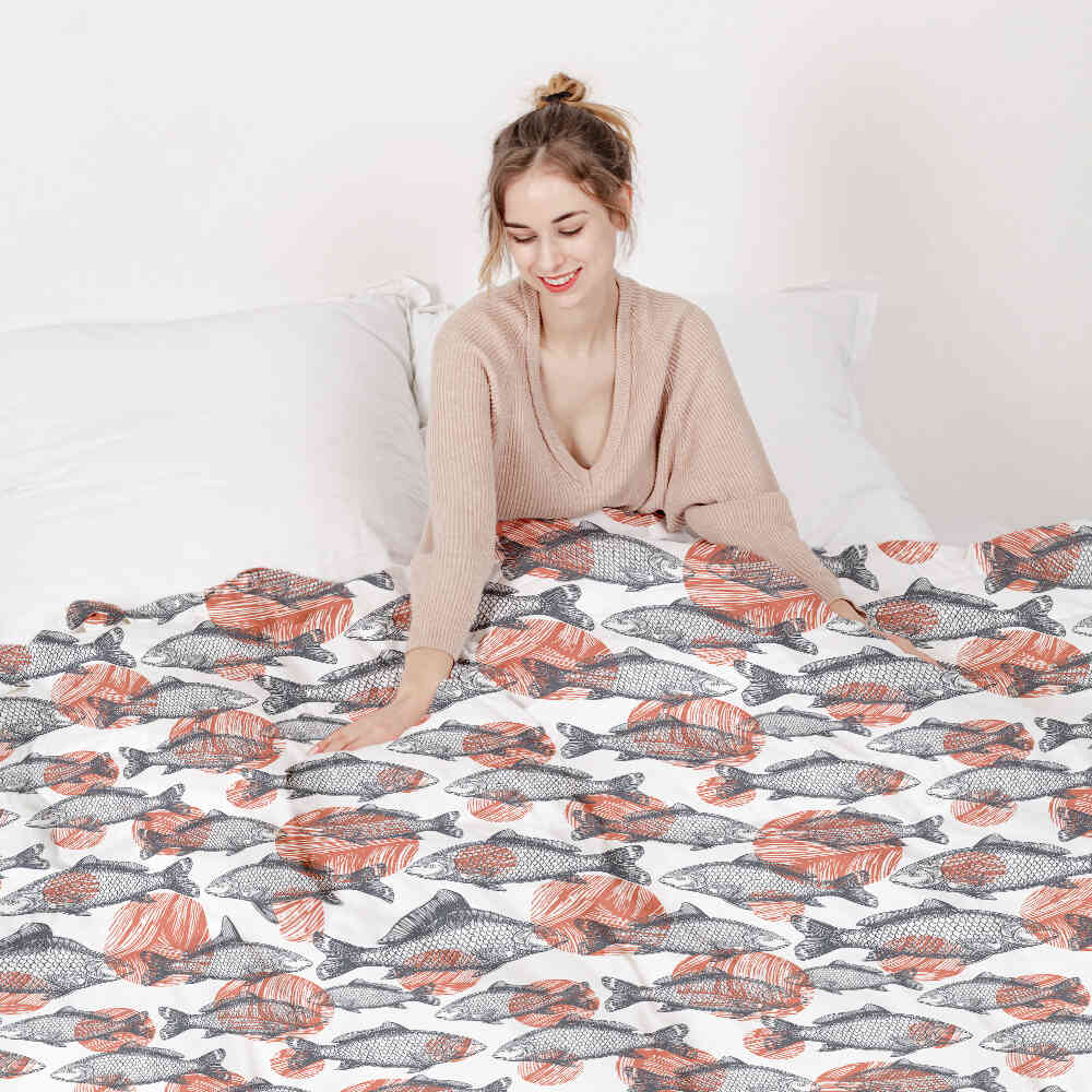 Original Therapiedecke - Ensemble de literie en coton Poissons gris