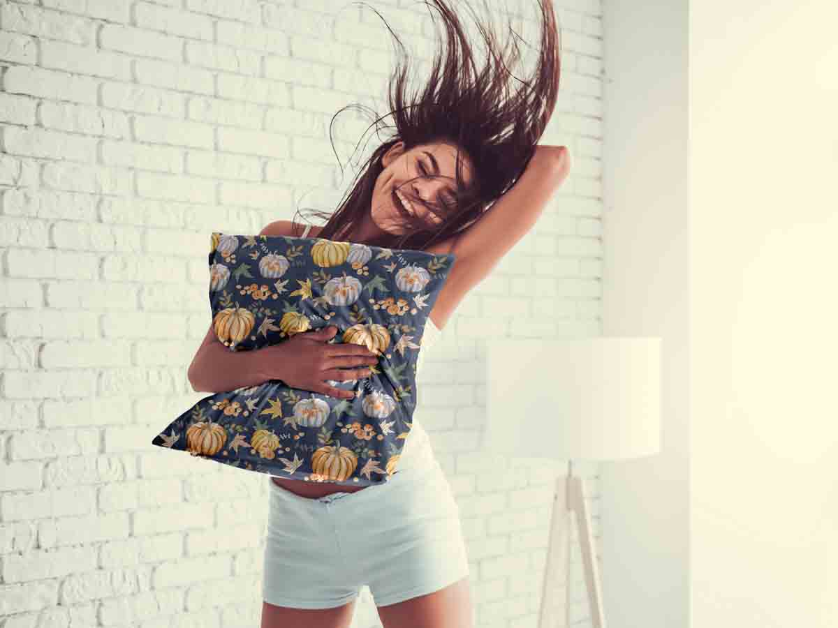 Coussin de santé bleu avec des citrouilles