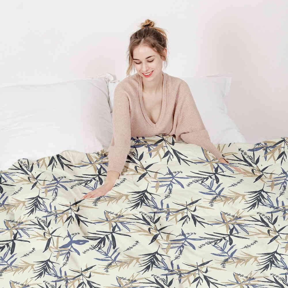 Original Therapiedecke - Ensemble de literie en coton Motif feuilles beige