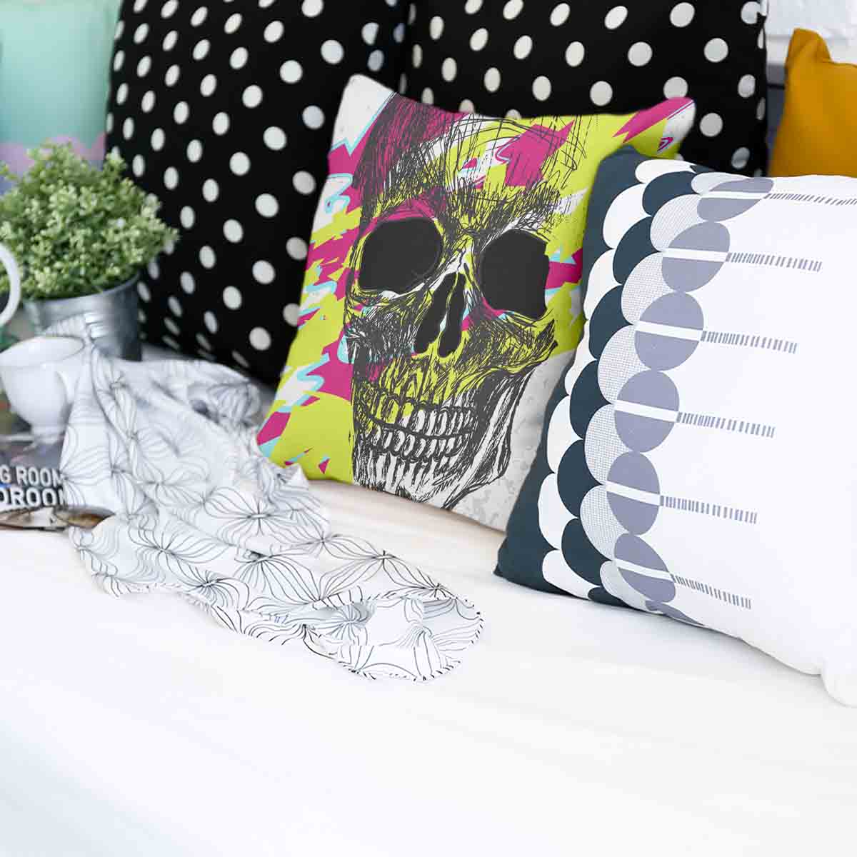 Coussin de santé tête de mort colorée