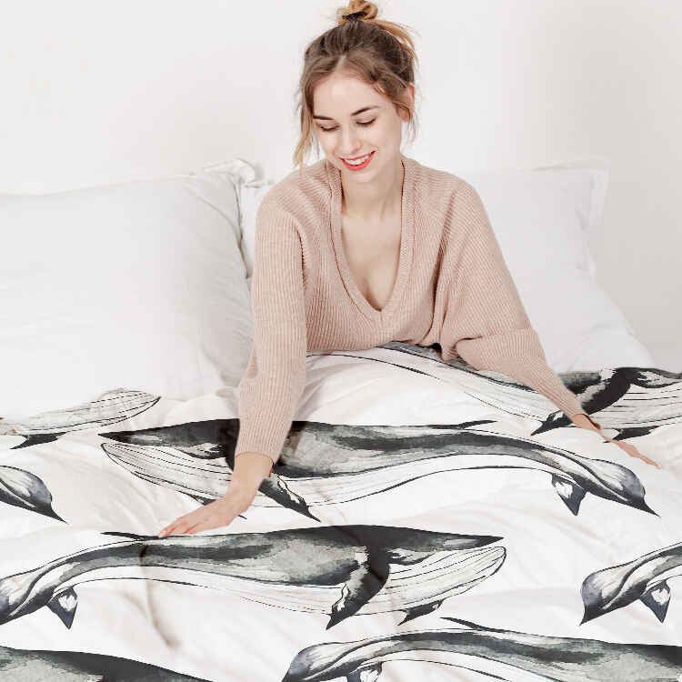 Original Therapiedecke - Ensemble de literie en coton Baleine bleue noire
