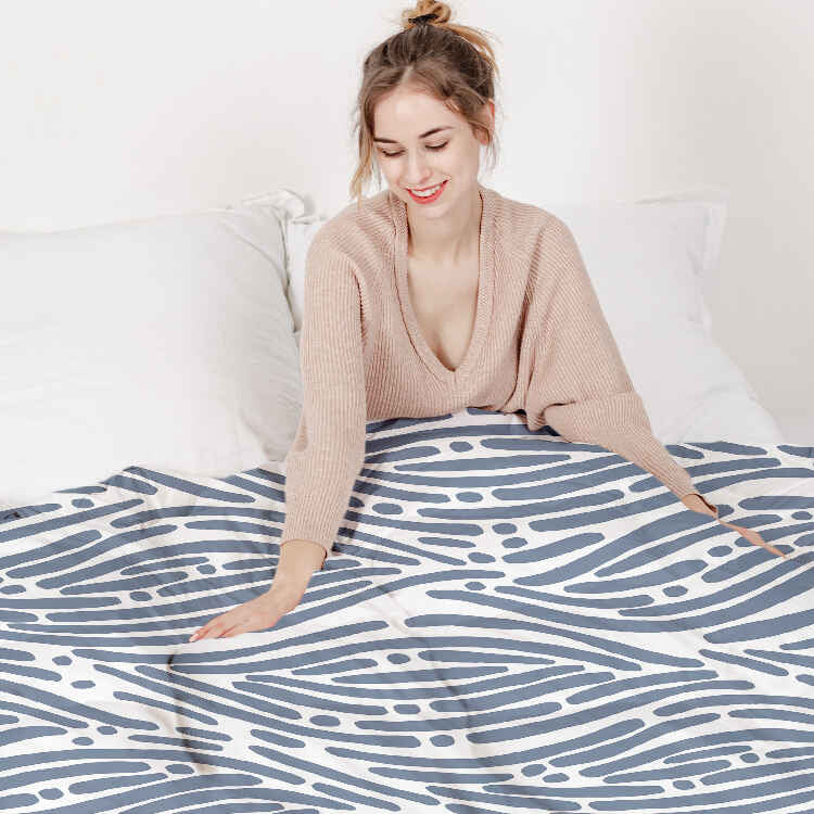 Ensemble de literie avec couverture thérapeutique motif ondulé bleu