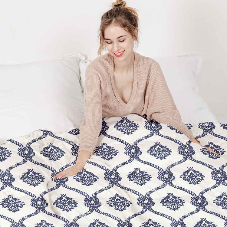 Couverture thérapeutique originale - Housse en coton motif marin bleu