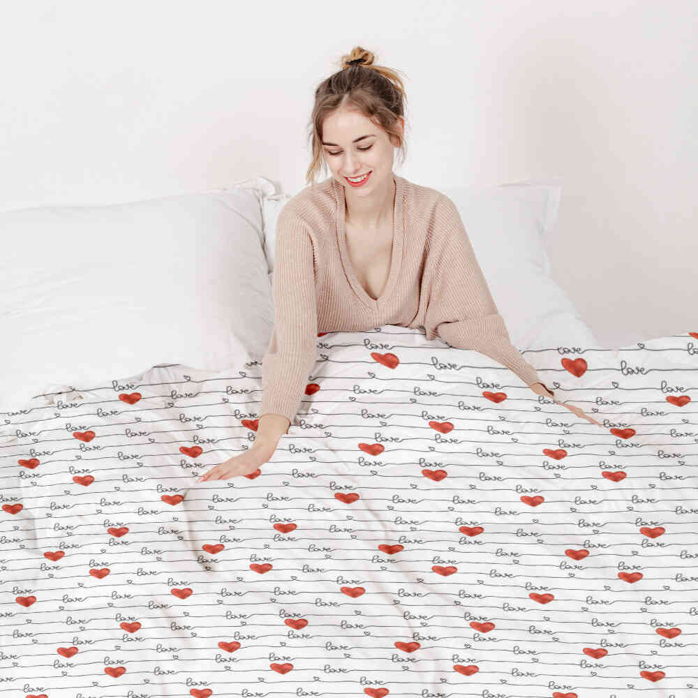 Original Therapiedecke - Ensemble de literie en coton Blanc avec inscription Love