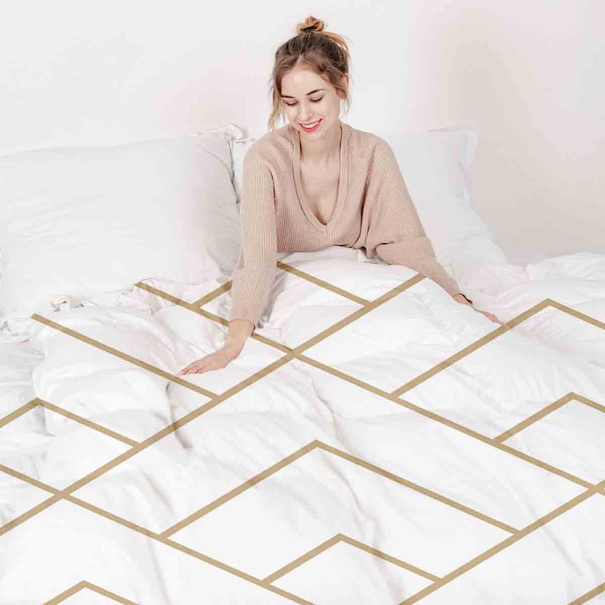 Original Therapiedecke - Ensemble de literie en coton avec motif de rayures dorées