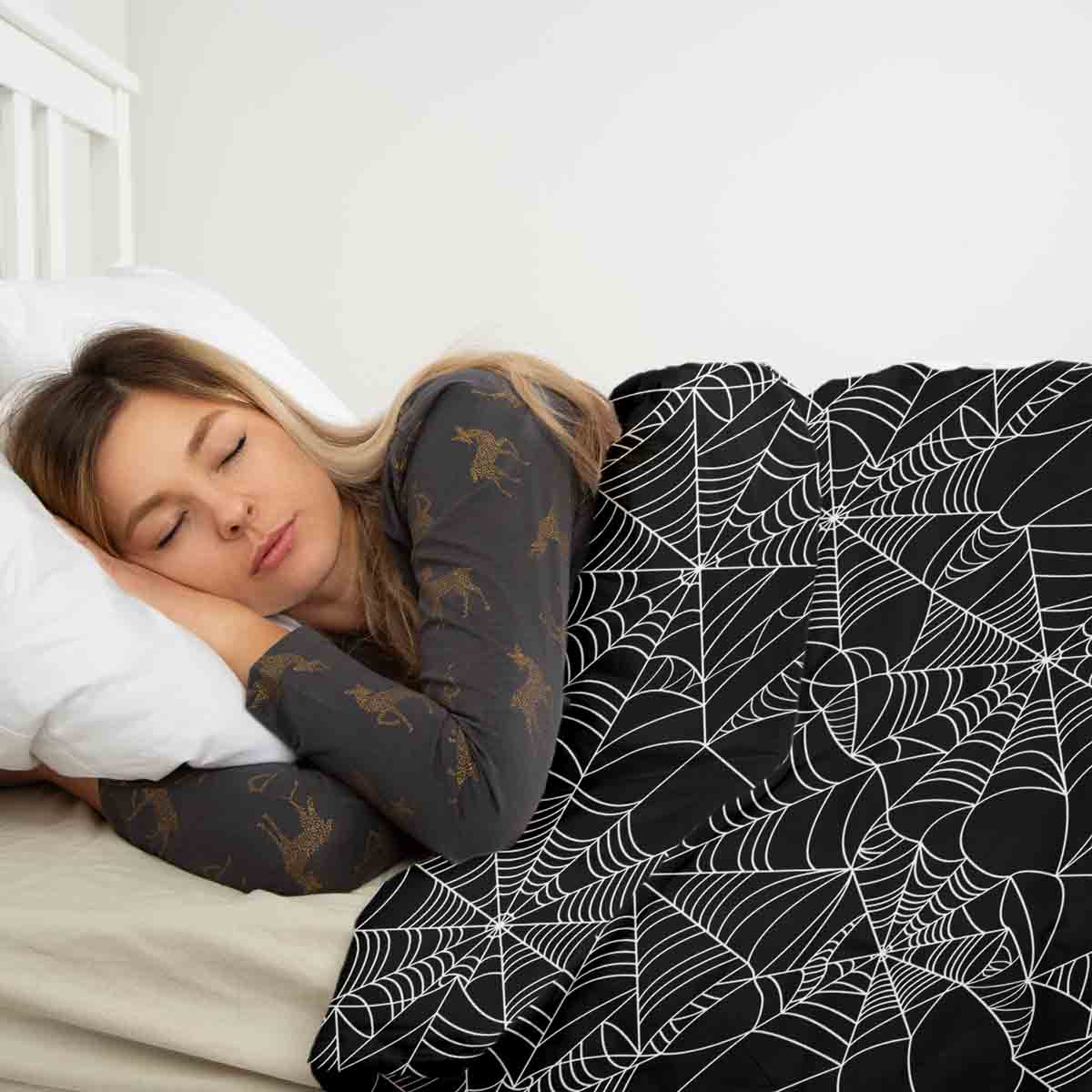 Original Therapiedecke - Ensemble de literie en coton Noir avec toile d'araignée