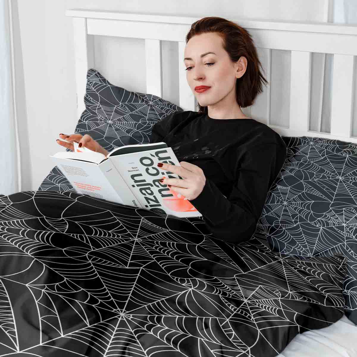 Original Therapiedecke - Ensemble de literie en coton Noir avec toile d'araignée